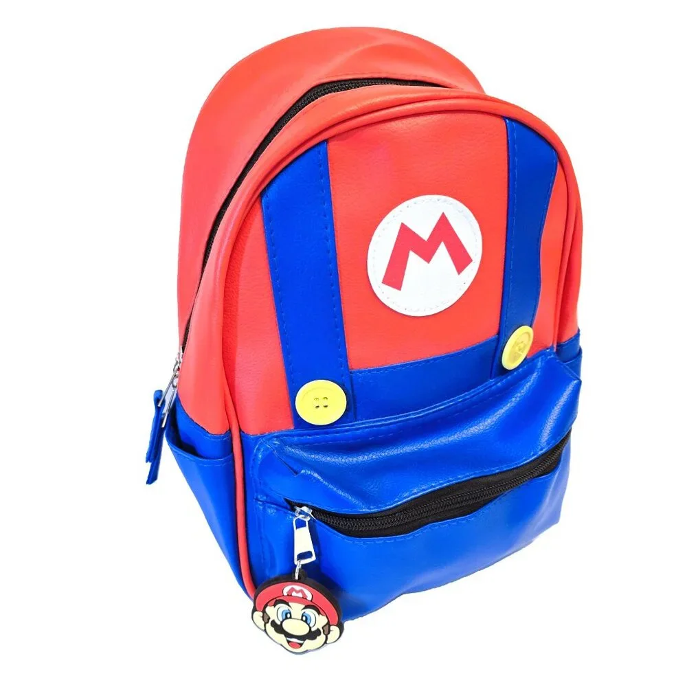 New Official Nintendo Super Mario Bros Mini Backpack ~ Red Blue Faux Leather - Picture 3 of 9